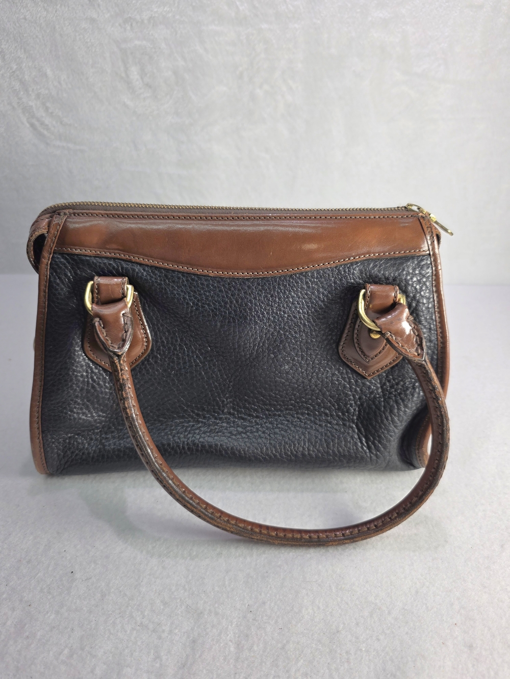 Vintage Dooney & Bourke All Weather Leather Satchel Black Pebbled Leather - Picture 2 of 12